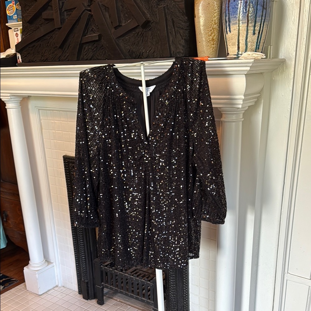 Crown & Ivy Black Sequin Blouson top-worn twice-99.50 retail
